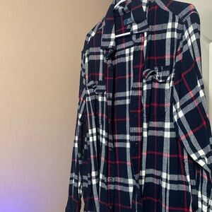 Blue, white, and red flannel